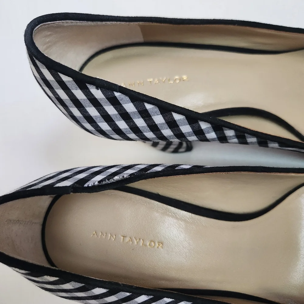 Ann Taylor gingham block heel‎ pumps heels shoes black white round toe 8.5